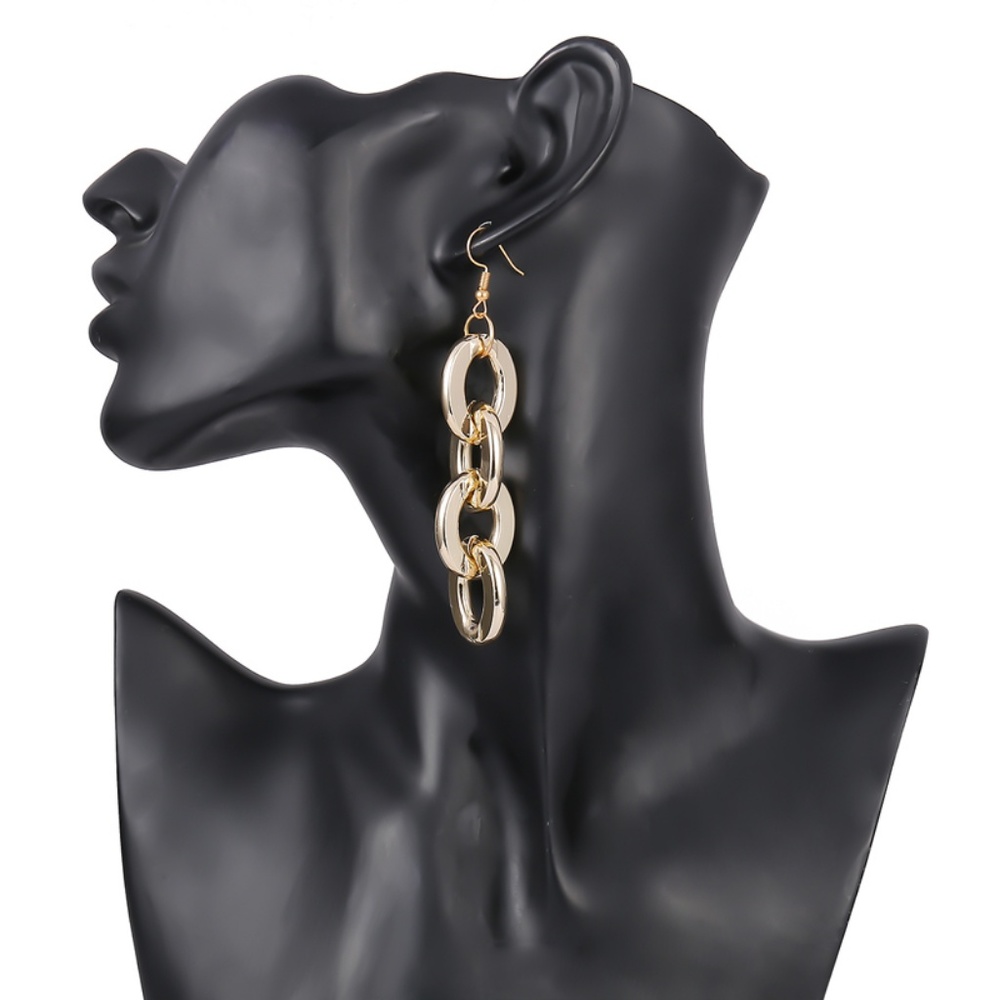 Unique Design//Multi Lock Style Drop Earrings Gold - Picture 7 of 8
